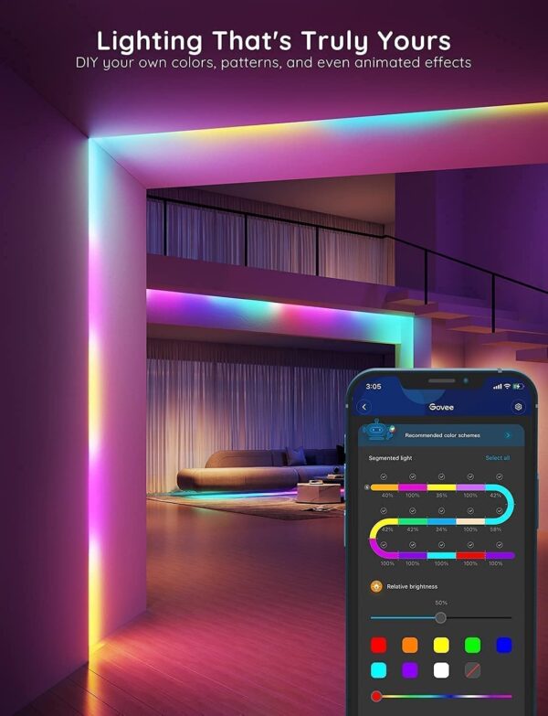 Govee 100ft RGBIC LED Strip Lights - Smart LED, WiFi Control, DIY Colors, Music Sync, Alexa & Google Compatible - Image 4