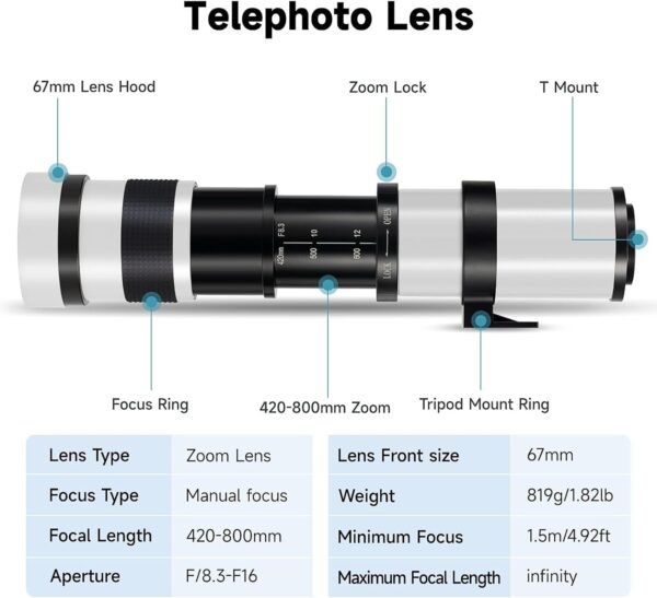 JINTU 420-800mm f/8.3 Telephoto Lens for Canon EOS - Image 4