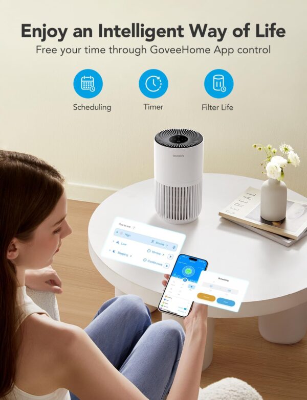 GoveeLife Mini HEPA Air Purifier, Smart Filter, App & Alexa Control, Portable with 3 Speeds - Image 3