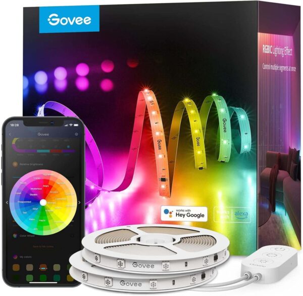 Govee 100ft RGBIC LED Strip Lights - Smart LED, WiFi Control, DIY Colors, Music Sync, Alexa & Google Compatible