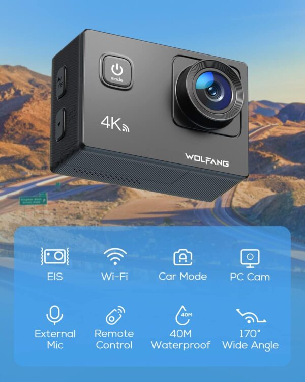 WOLFANG GA100 Action Camera 4K 20MP Waterproof 40M Underwater Camera - Image 2