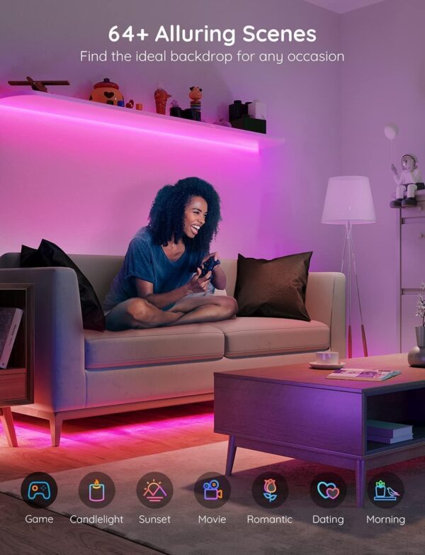 Govee 100ft LED Strip Lights - Bluetooth RGB, App Control, 64 Scenes, Music Sync, for Bedroom & Party - Image 3