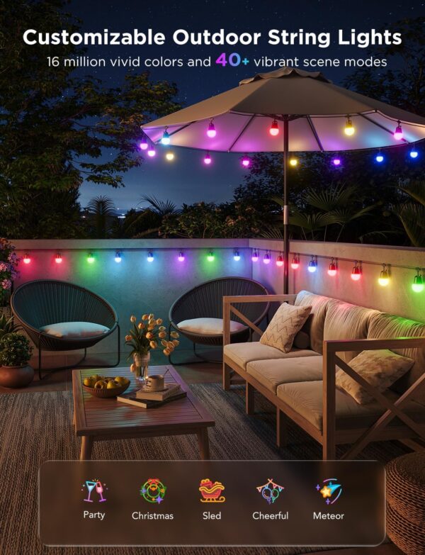 Govee Smart Outdoor String Lights 2, 48ft RGBIC Outdoor Lights - Image 4