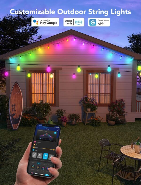 Govee Smart Outdoor String Lights H7021 - 96ft (2x48ft), RGBIC, WiFi Control, Halloween & Christmas Decor, IP65 Waterproof - Image 4