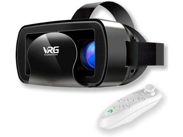 VR Headset with Controller – Adjustable 3D Glasses, HD Blu-ray, Eye Protection, 5-7" Phone Support (Black)