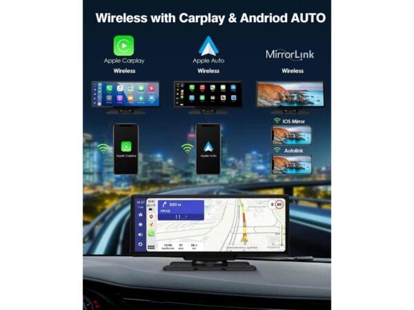 LAMTTO 9.26" Wireless Car Stereo with CarPlay, 2K Dash Cam, Backup Camera, GPS, Bluetooth, and Siri Compatibility - Image 4