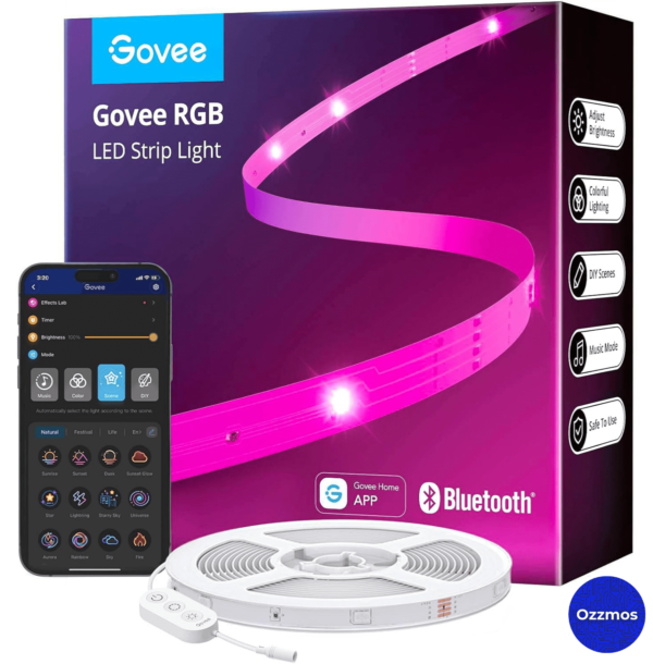 Govee 100ft LED Strip Lights - Bluetooth RGB, App Control, 64 Scenes, Music Sync, for Bedroom & Party