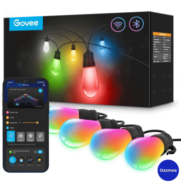 Govee Smart Outdoor String Lights H7021 - 96ft (2x48ft), RGBIC, WiFi Control, Halloween & Christmas Decor, IP65 Waterproof