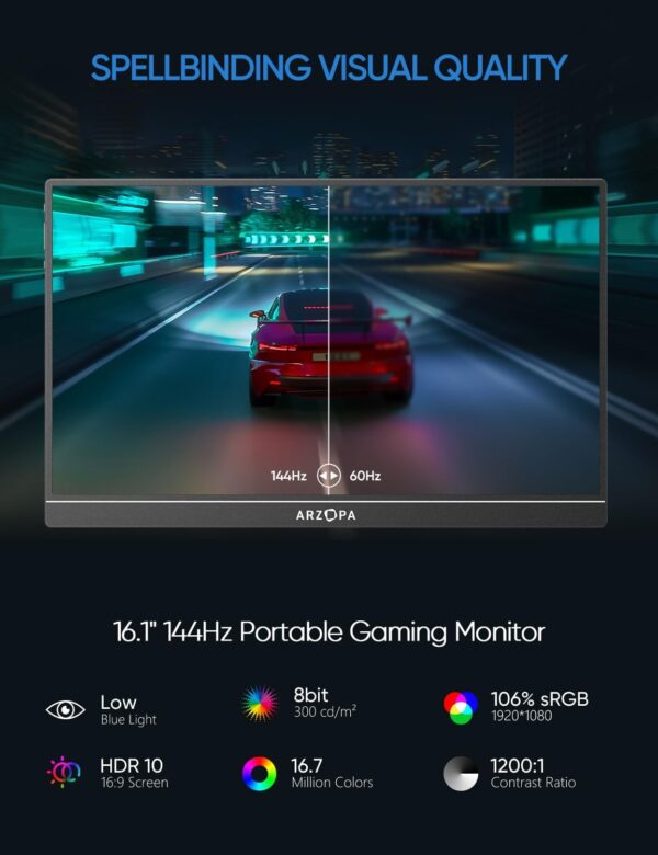 ARZOPA 16.1'' 144Hz Portable Gaming Monitor - Image 3