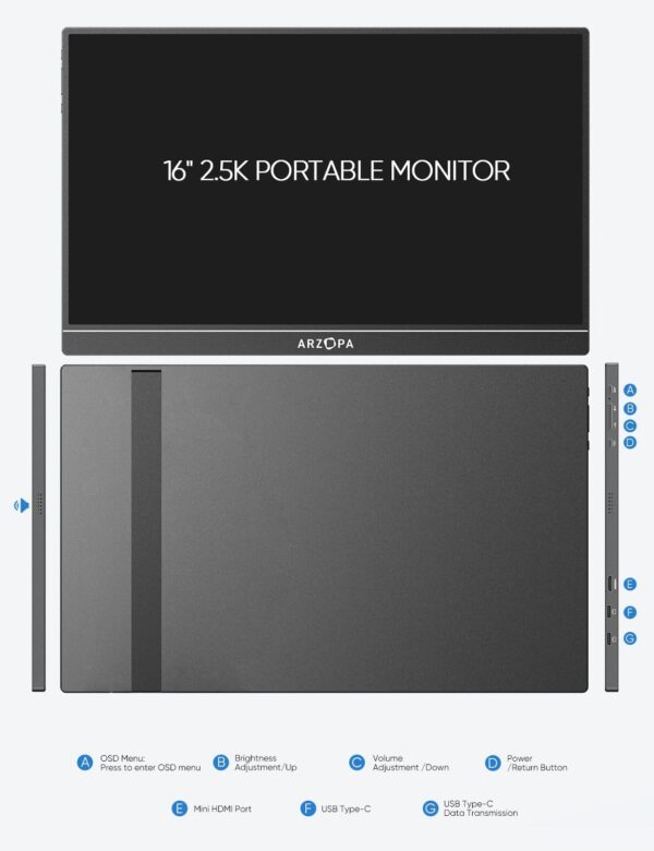 ARZOPA 16" 2.5K Portable Monitor - Image 4