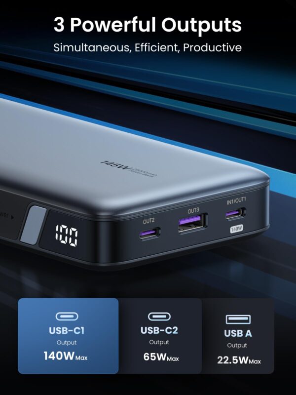 UGREEN 145W 25000mAh for Laptop-3 Ports Power Bank - Image 5